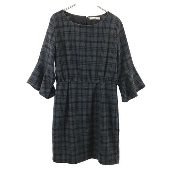 グレイル チェック柄 ワンピース M グレー 黒 Grail Grl 七分袖 袖フリル ミニ丈 レディース 古着 Bof Nag 3377 Wht Big 2nd 通販 Yahoo ショッピング