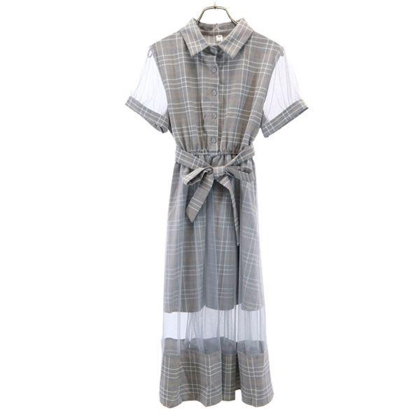 Ehengqingchun 半袖 グレンチェック ワンピース L グレー レディース 古着 Bof Nag 3392 Wht Big 2nd 通販 Yahoo ショッピング