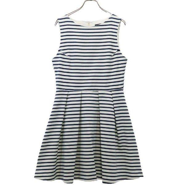 ザラベーシック ノースリーブ ボーダー ワンピース M 白 青 Zara Basic バックジップ ひざ丈 レディース 古着 Bof Nag 3934 Wht Big 2nd 通販 Yahoo ショッピング