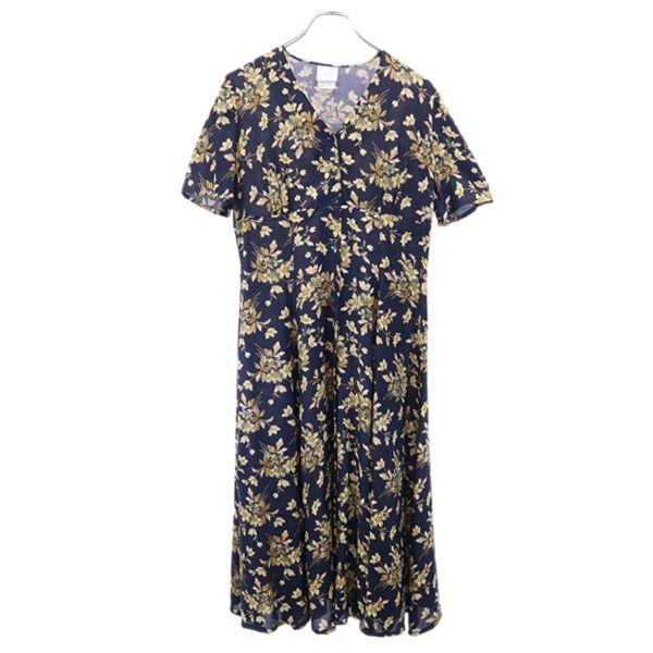 ローラアシュレイ 半袖 花柄 ワンピース Uk12 紺 Laura Ashley Vネック レディース 古着 2627 Bof Nag 7255 Wht Big 2nd 通販 Yahoo ショッピング