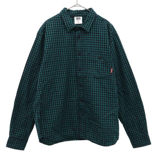 通常在庫品 タイトブース チェック 長袖 シャツ M ブラック×グリーン