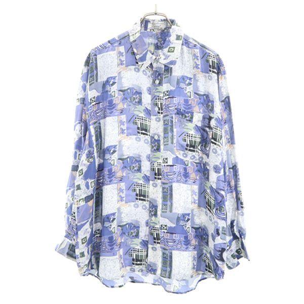スノー シルク 総柄 長袖 シャツ L 青系 Snow メンズ 古着 0927 Br Fre 1274 Mls Big 2nd 通販 Yahoo ショッピング