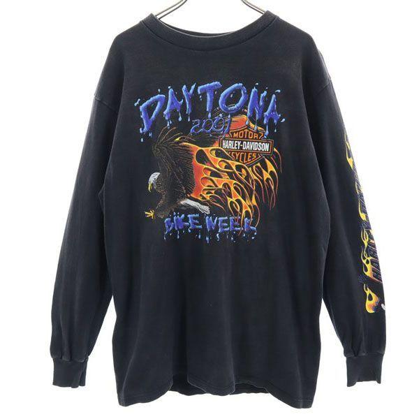 ハーレーダビッドソン 00s USA製 袖プリント 長袖 Tシャツ M 黒 HARLEY