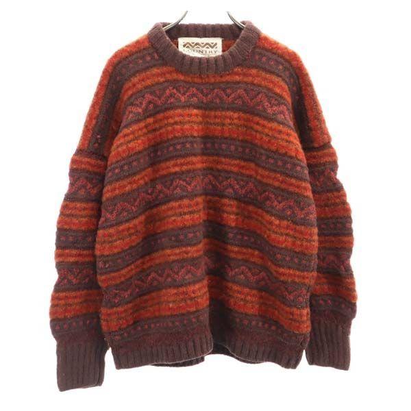 Country Knits 90ｓ ウール ニュージーランド製 ボーダー 総柄 ニット 赤 茶 長袖 セーター メンズ 古着 11 Br Fre 6443 Mse Big 2nd 通販 Yahoo ショッピング