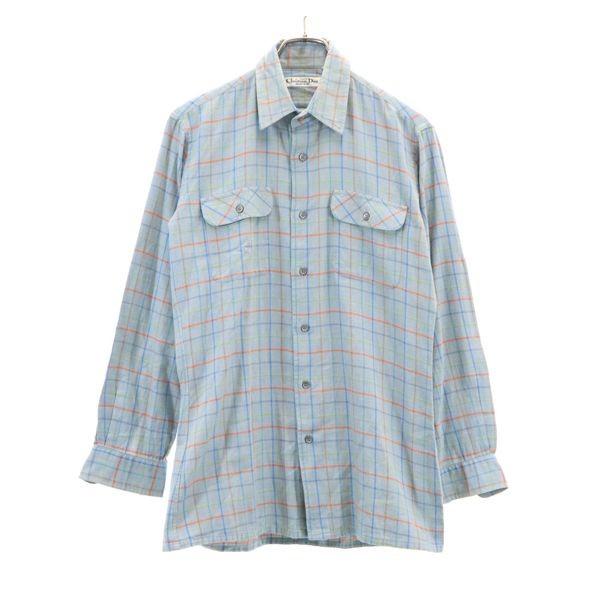 クリスチャンディオール チェック柄 長袖 シャツ M 水色 Christian Dior メンズ 古着 0512 メール便可 Br Top 26 Mls Big 2nd 通販 Yahoo ショッピング