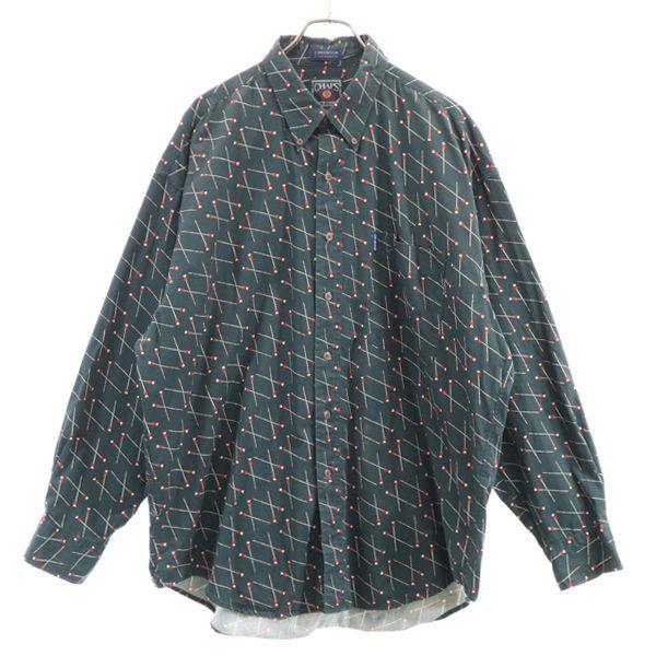 チャップス 80s 総柄 長袖 ボタンダウンシャツ XL 黒 CHAPS ラルフ