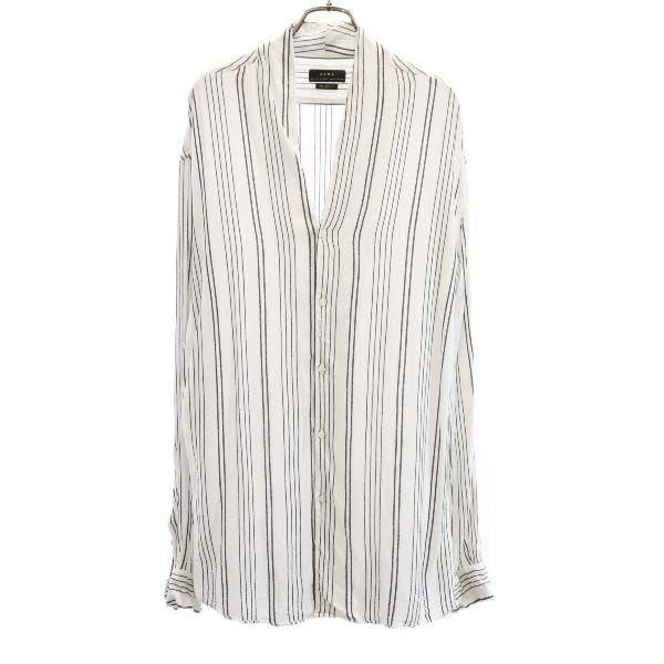ザラ ノーカラー ストライプ柄 シャツジャケット M ホワイト Zara 長袖 メンズ 古着 メール便可 Fre Mls Big 2nd 通販 Yahoo ショッピング