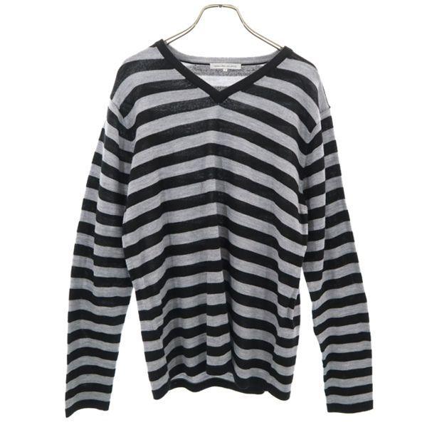 グリーンレーベルリラクシング Vネック ボーダー ニット M 黒 グレー Green Label Relaxing 長袖 セーター メンズ 古着 Fre Mse Big 2nd 通販 Yahoo ショッピング
