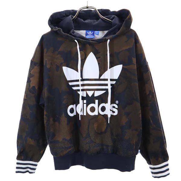 アディダス トレフォイルロゴ 総柄 スウェットパーカー XS adidas