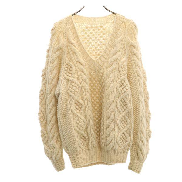 Vネック ウール ケーブル編み ニット オフホワイト セーター 長袖 メンズ 古着 14 Fre 6576 Mse Big 2nd 通販 Yahoo ショッピング