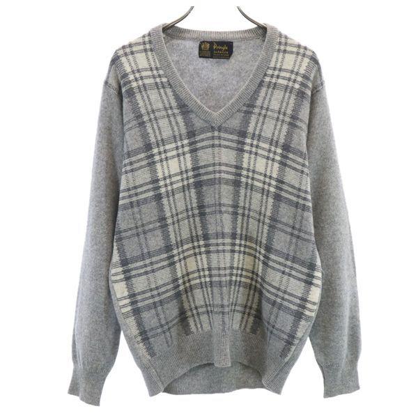 プリングル スコットランド製 チェック柄 ニット グレー Pringle セーター Vネック メンズ 古着 1213 Fre 7727 Mse Big 2nd 通販 Yahoo ショッピング