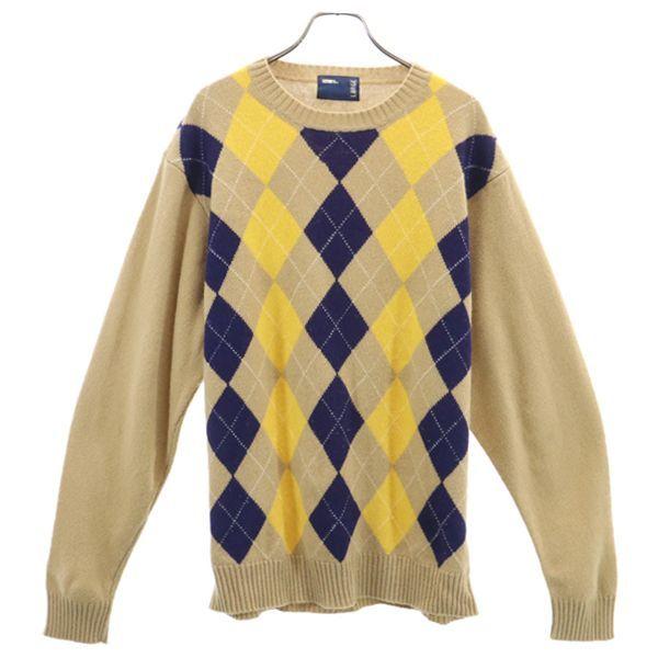 アーガイル柄 ニット L ベージュ系 Mws セーター 長袖 クルーネック メンズ 古着 1213 Pdown Fre 7737 Mse Big 2nd 通販 Yahoo ショッピング