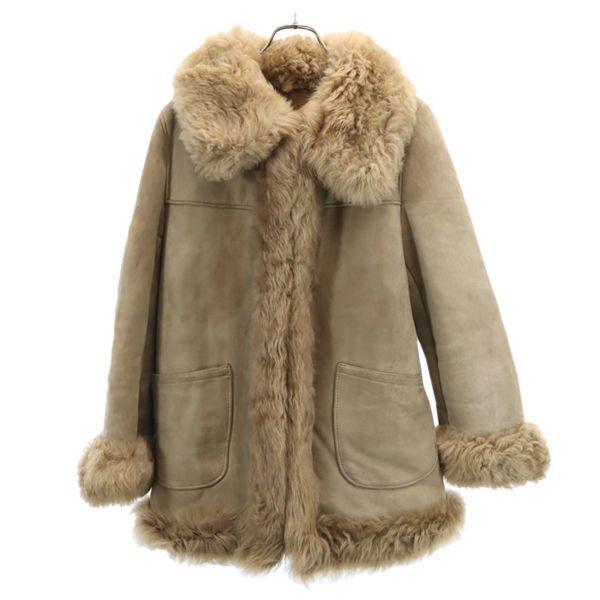 ムートンジャケット 42 ベージュ 本革 ファー付き コート メンズ 古着 1214