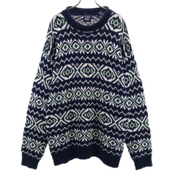 ギャップ 90s オールドギャップ ロールネック 総柄 ニット L 紺系 Gap 長袖 セーター メンズ 古着 1213 Is Fre 80 Mse Big 2nd 通販 Yahoo ショッピング