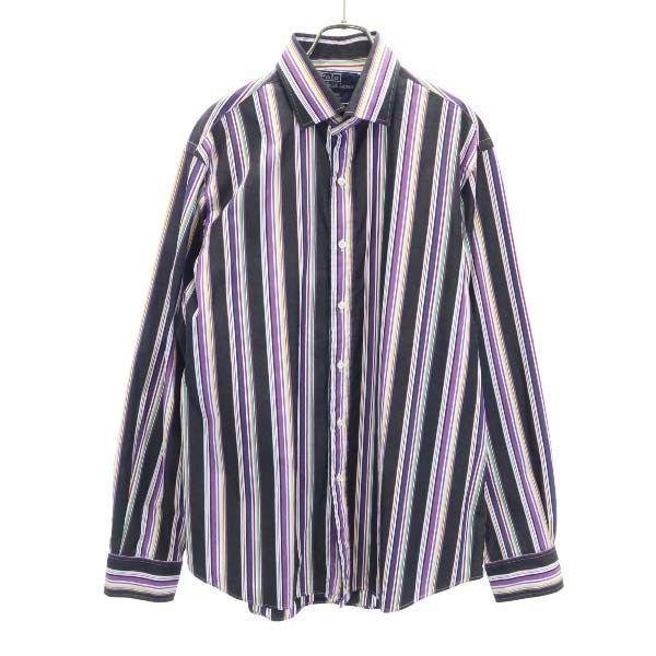 ポロラルフローレン 90s ホリゾンタルカラー ストライプ 長袖 シャツ L 黒 紫系 Polo Ralph Lauren 衿芯入り メンズ 古着 メール便可 Ja Fre Mls Big 2nd 通販 Yahoo ショッピング