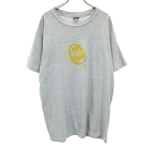 ステューシー 90s USA製 プリント 半袖 Tシャツ L グレー STUSSY 紺