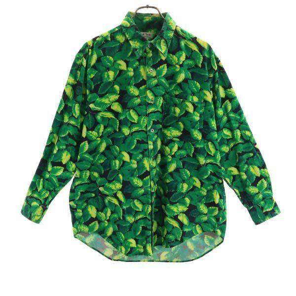 ポールスミス プリント コーデュロイ リーフ柄 長袖 シャツ M グリーン