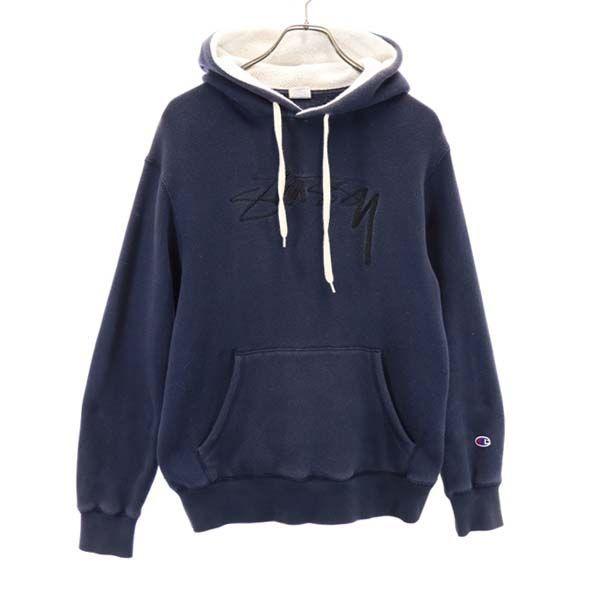 チャンピオン ステューシー コラボ ロゴ刺繍 スウェットパーカー S 紺 Champion Stussy 裏起毛 メンズ 古着 2106 Ja Fre Mtr Big 2nd 通販 Yahoo ショッピング
