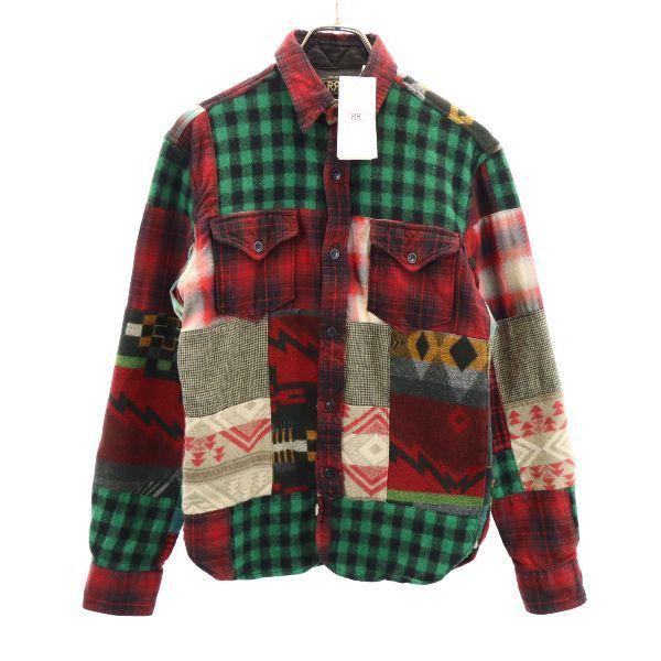 RRL 美品 黒タグ 一ツ星 パッチワーク ネイティブ 長袖ワークシャツ