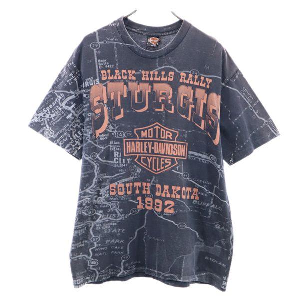 ハーレーダビッドソン 90s プリント 半袖 Tシャツ XL 黒系 HARLEY