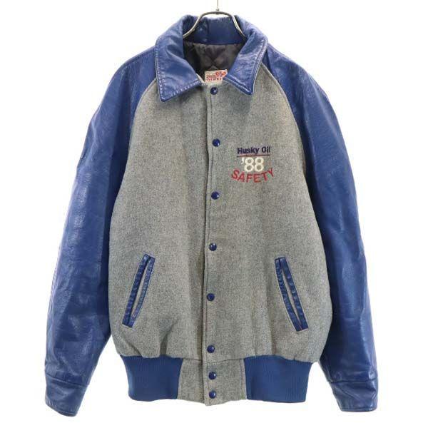 ジョーズジャケット 80s 袖レザー スタジャン グレー 青 Joe S Jacket メンズ 古着 1110 Ja Fre 4850 Mhj Big 2nd 通販 Yahoo ショッピング