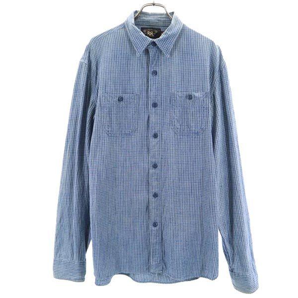 RRL 一ツ星 チェック 長袖 シャツ M ブルー系 ダブルアールエル メンズ