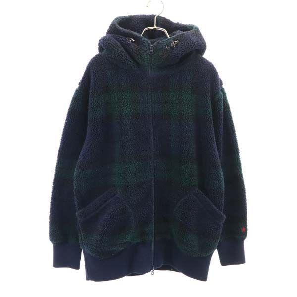 ジムフレックス ボアフリース チェック柄 パーカー 14 紺 緑 Gymphlex レディース 古着 Ja Fre 9379 Whj Big 2nd 通販 Yahoo ショッピング