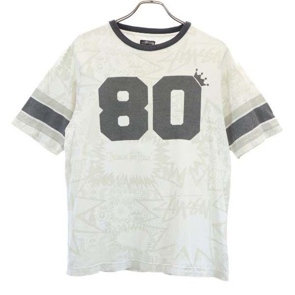 ステューシー 総柄 ロゴ プリント 半袖 Tシャツ M 白系 Stussy メンズ 古着 0902 メール便可 Ja Top Mts Big 2nd 通販 Yahoo ショッピング