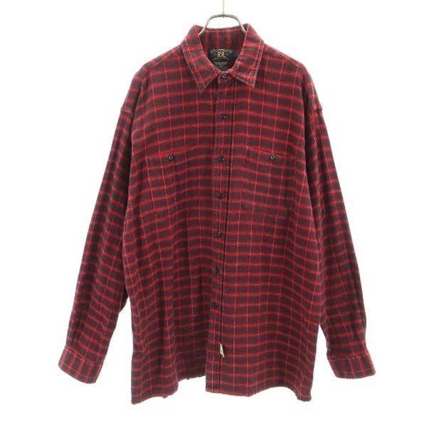 RRL 90s 初期黒タグ 赤三ツ星 チェック柄 長袖 シャツ L トラックタグ