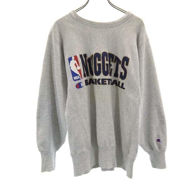 チャンピオン 90s USA製 REVERSE WEAVE ナゲッツ 刺繍 スウェット M グレー Champion NBA NUGGETS バスケ  リバースウィーブ メンズ 古着 R210905