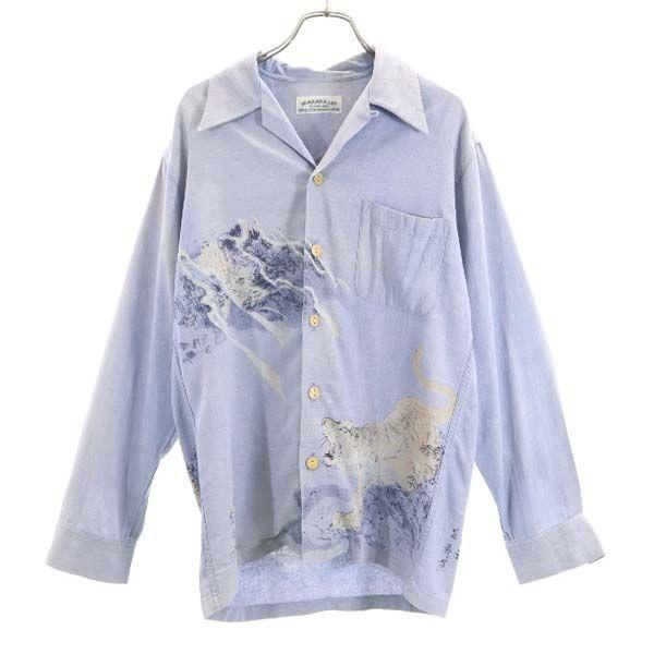 マカナレイ 長袖 アロハシャツ 青系 Makana Lei 虎 龍 メンズ 古着 メール便可 Pdown Qu Fre Mls Big 2nd 通販 Yahoo ショッピング