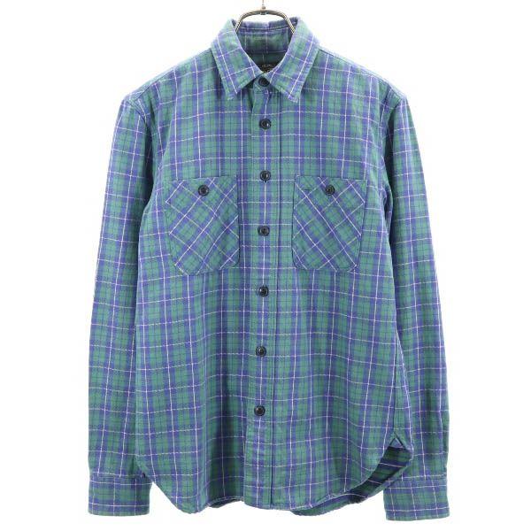 RRL 一ツ星 ネル マチ付 チェック 長袖 シャツ 2 グリーン系 ダブル