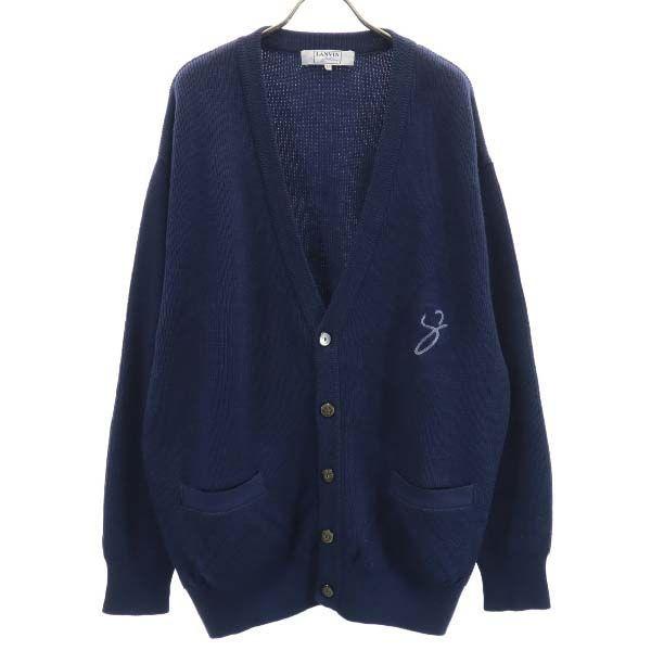 ランバン ウール ニット ロゴ カーディガン 50 紺 Lanvin Vネック 長袖 メンズ 古着 1210 Qu Fre 7769 Mca Big 2nd 通販 Yahoo ショッピング