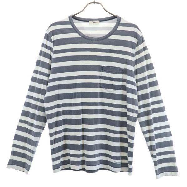アクネストゥディオズ ボーダー柄 長袖 Tシャツ L グレー×白 ACNE