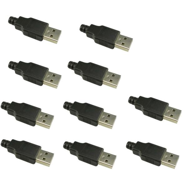 KKHMF 10PCS USBオスコネクタ USB プラグ USB オス コネクタ A タイプ プラスチックシェル付き 4P