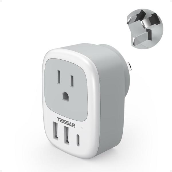 オーストラリア 変換プラグ o型 usb-c付き TESSAN 海外旅行用コンセント 変換 3USBポート オーストラリア/ニュージーランド/中国/