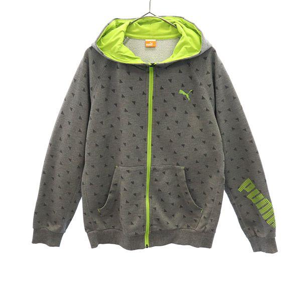 PUMA プーマ 刺繍 長袖 ジップパーカー M グレー ジャケット メンズ 古着 中古