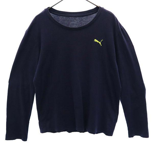 PUMA プーマ 刺繍 トレーニング 長袖 Tシャツ M ネイビー ウォームアップ ロンT レディース 古着 中古
