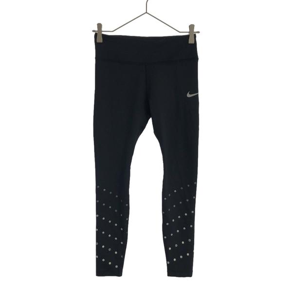 NIKE ナイキ ロゴプリント ランニング DRI-FIT トレーニング レギンス M ブラック ウエストゴム レディース 古着 中古