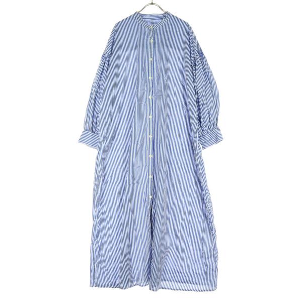 ANGIE アンジー ストライプ 長袖 フロントボタン留め ロングワンピース L ブルー レディース 古着 中古