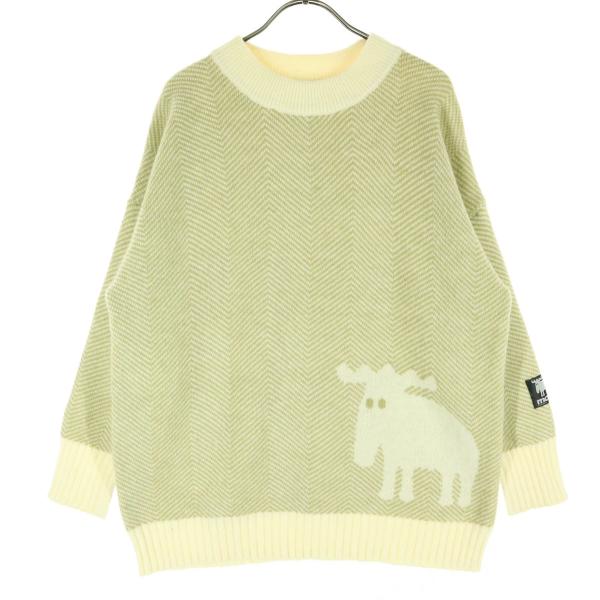 moz モズ 長袖 ニット M アイボリー系 グリーン レディース 古着 中古