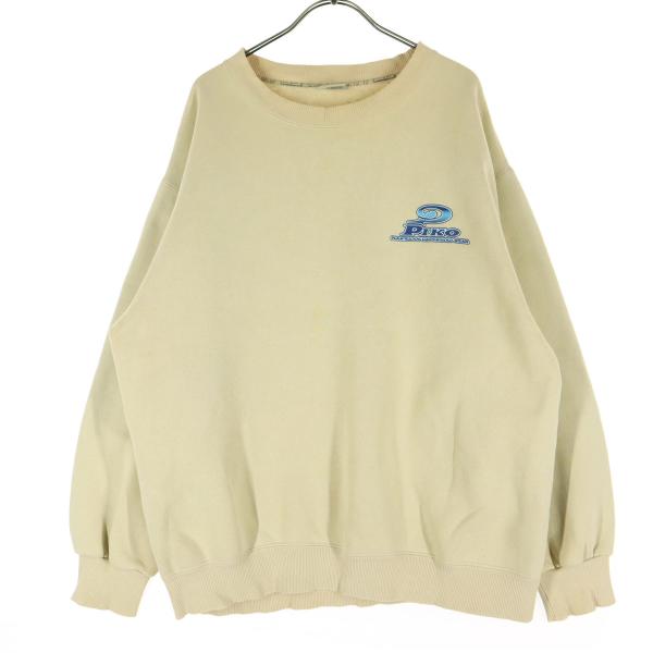 PIKO ピコ 裏起毛 プリント 長袖 トレーナー XL ベージュ メンズ 古着 中古
