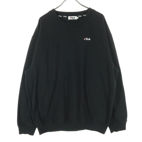 FILA フィラ 裏起毛 ワンポイントロゴ 長袖 トレーナー LL ブラック メンズ 古着 中古