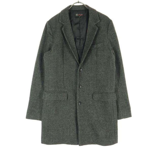 MICHEL KLEIN homme ミッシェルクラン オム 千鳥格子柄 シングルボタン チェスターコート 46 グレー メンズ 古着 中古