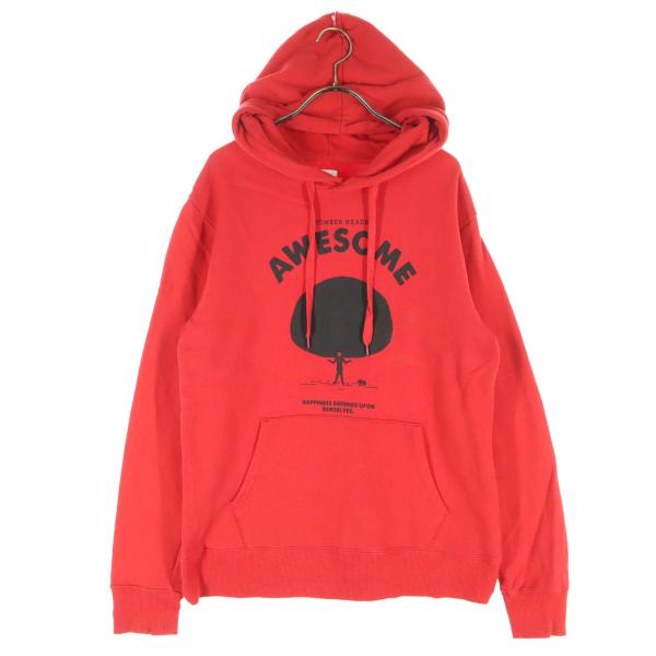 Design Tshirts Store graniph デザインティーシャツストアグラニフ コットン フロントプリント 長袖 スウェットパーカー M レッド メンズ 古着 中古