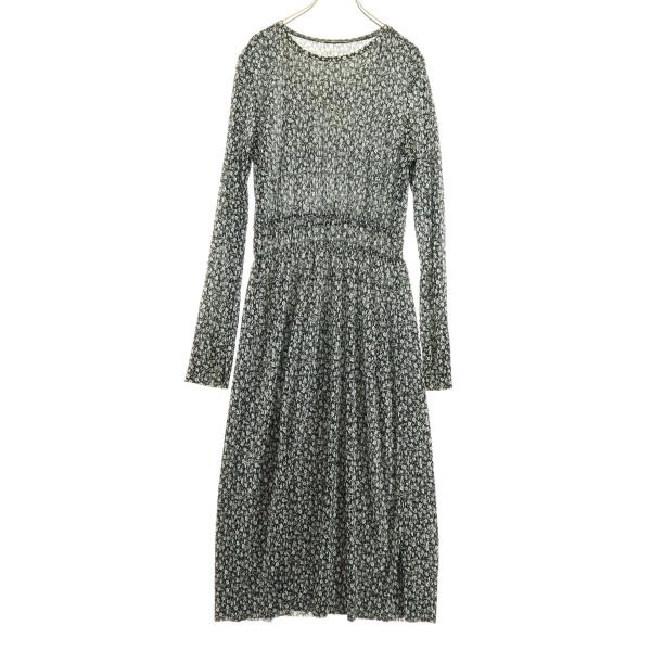 ZARA ザラ 花柄 長袖 フレア ロングワンピース M ブラック系 レディース 古着 中古