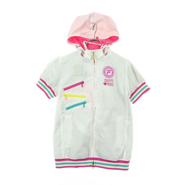 FILA GOLF フィラゴルフ プリント 半袖 ウィンドブレーカー M ホワイト フード取り外し可 レディース 古着 中古