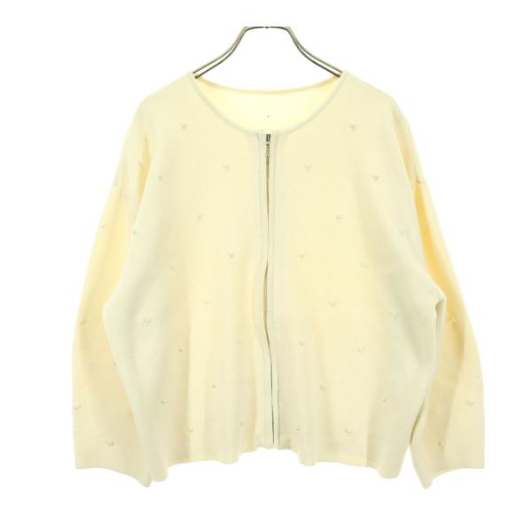 B:MING ビーミング フェイクパール ショート丈 ジップ ニットカーディガン FREE アイボリー by BEAMS レディース 古着 中古