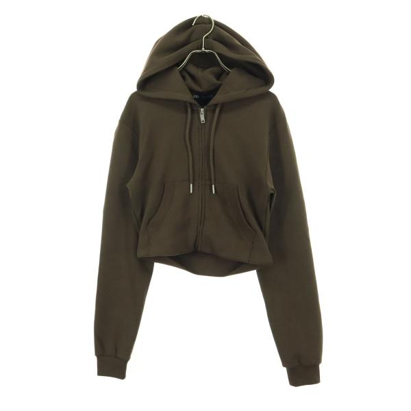 ZARA ザラ ショート丈 スウェット ジップパーカー S ブラウン レディース 古着 中古