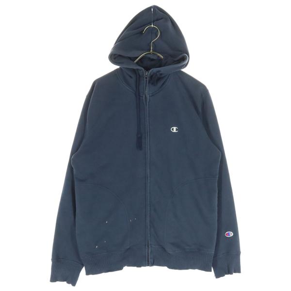 Champion チャンピオン ワンポイントロゴ 長袖 スウェット ジップパーカー M ネイビー メンズ 古着 中古